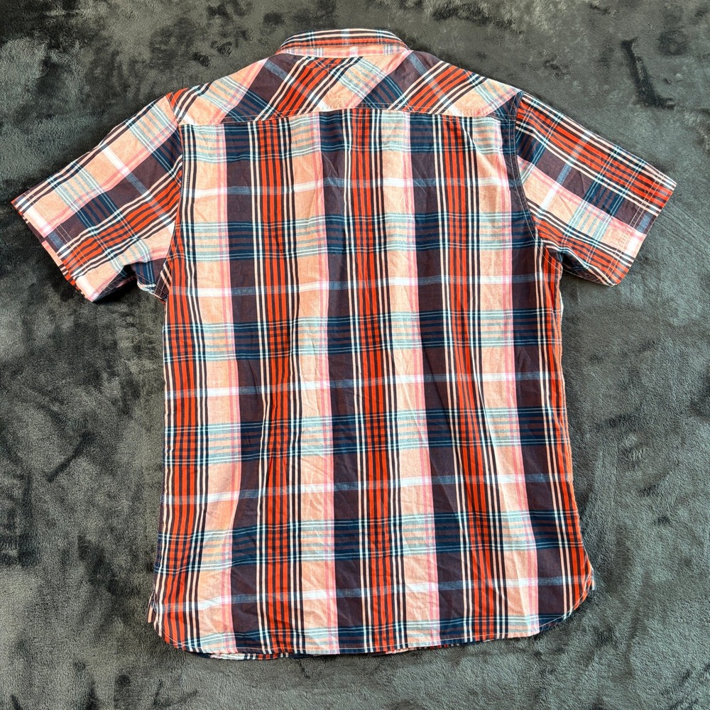 Levi­s Men's Short Sleeve Plaid Button Up Shirt‎ Red Blue Orange Size L - Picture 3 of 5